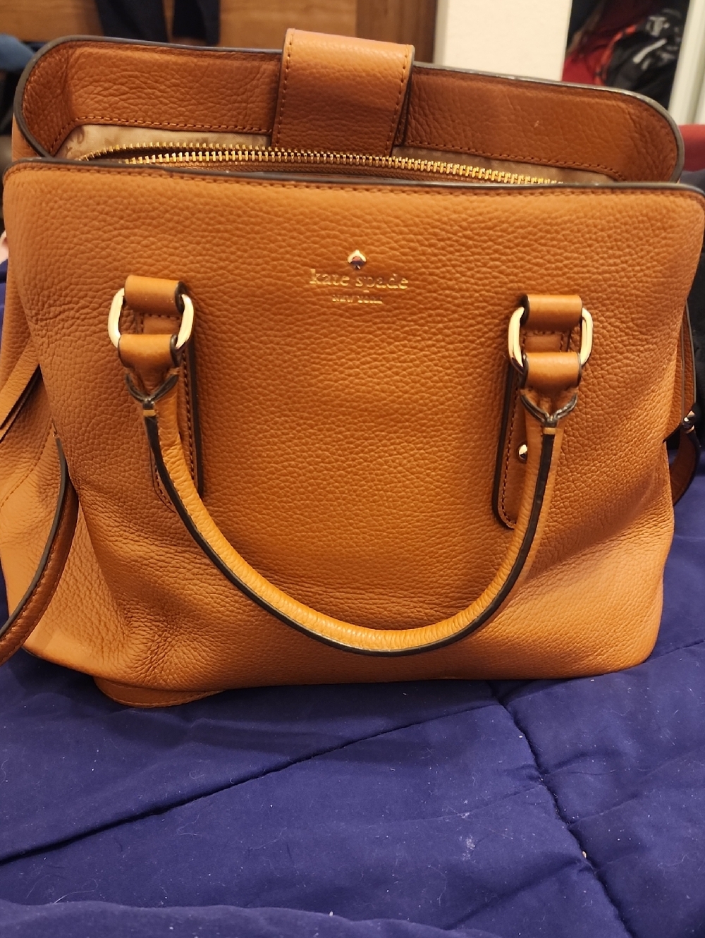 kate spade Tan Pebbled Leather Satchel with Gold Hardware With Crossbody Strap